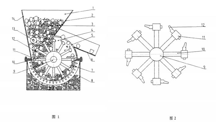 可排石錘刀式土壤破碎機的結構示意